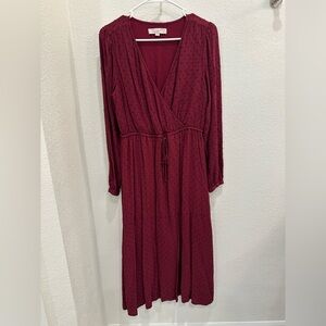LOFT Deep Red Long Sleeve Dress